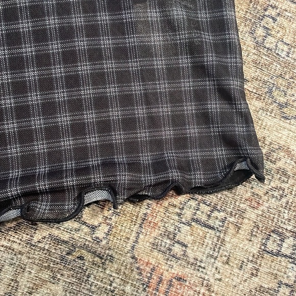 Plaid Checkered Mesh Lace Bow Shirt Size Medium - Picture 3 of 6